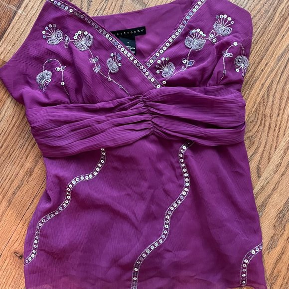 Y2K Sequined Plum Purple Blouse - Picture 1 of 2